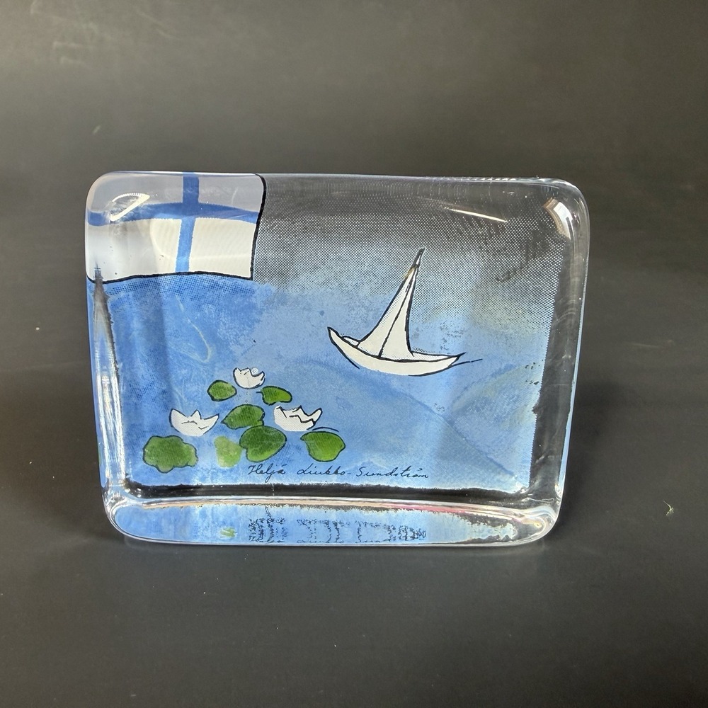Finnish Summer Paperweight Glass Art Card Heljä Liukko Sunström Iittala 2003 Vtg